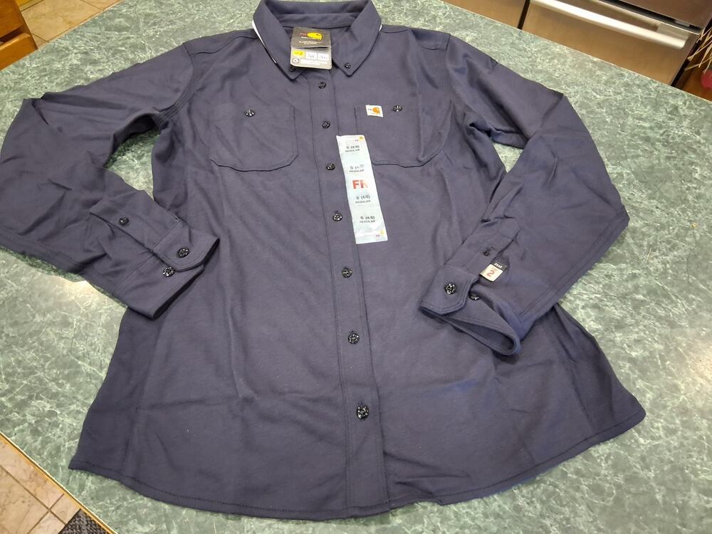 Carhartt Force Womens S FR Shirt LS Button Blue Cat 2 Relaxed Side Stretch NWT